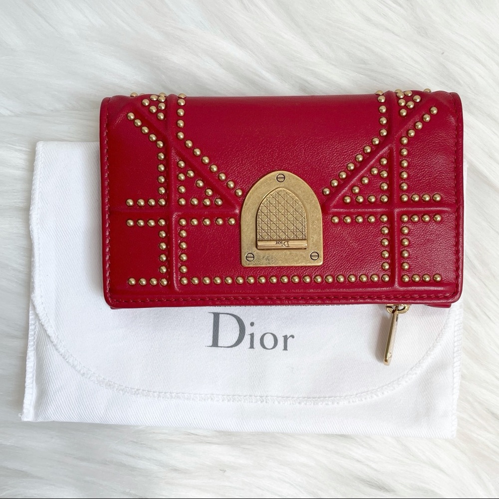 Authentic Dior Studded Diorama Card/Coin Wallet